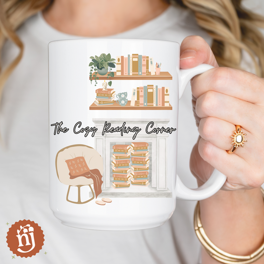 The Cozy Reading Corner Fireplace Ceramic Mug, 15oz